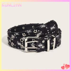 [KUNLIAN] Y2K Punk Star Sequins Belts Women Men PU Waist Strap Double Row Hollow Trendy Waistband Jeans Skirt Decoration