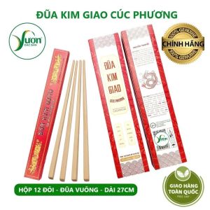 Đũa gỗ Kim Giao Cúc Phương dài 27cm (Hộp 12 đôi - 1 đầu Vuông) CHÍNH HÃNG Vườn Đặc Sản Ninh Bình