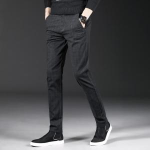 New Fashion Pants Men Casual Elastic Long Trousers Mens Cotton lattice straight gray Work Pant mens autumn Large size 27-38