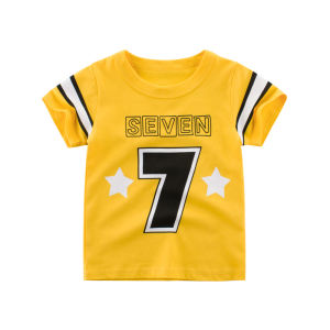 Letter 7 Boys T-Shirt Kids Short Sleeve Yellow Top Boy Clothing Stitch Cotton Tshirt Baby Tee Baju Birthday Gift