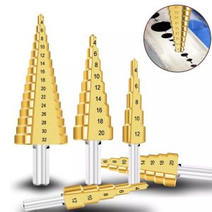 3 pcs Drill Bit HSS High Speed Steel Titanium Hex Shank Step Drill Set 3-12mm 4-12mm 4-20mm