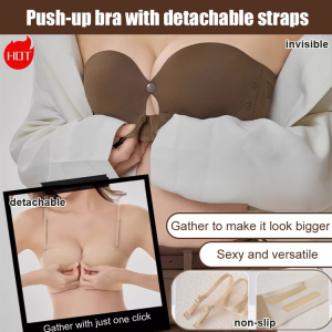 Womens seamless vest comfortable gathered side collection bra breathable no steel ring front buckle invisible half cup small chest gathered daily off-shoulder fashionable two-way wear detachable shoulder straps
