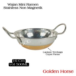 Wajan Kecil  Stainless Lapisan Tembaga Non Magnetik Ramen Wok Multifungsi 16 Cm