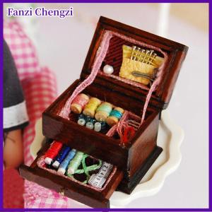 Fanzi Bộ kim may vá cổ điển hộp đồ trang trí mini thu nhỏ Nhà búp bê 1:12