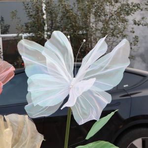 BETTERFORM Outdoor Artificial Butterfly 50cm Giant Gauze 3D Silk Yarn Butterfly 2024 Photography Props Fake Butterfly