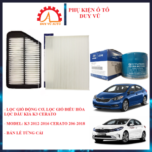 COMBO BỘ 3 LỌC GIÓ ĐỘNG CƠ LỌC GIÓ ĐIỀU HÒA LỌC DẦU KIA K3 ĐỜI 2013 2014 2015CERATO ĐỜI 2016 2017 2018