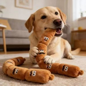 Cute Dog Toy Press-to-Squeak Simulated Sausage Bite Resistant Grinding Teeth Cleaning Tool Pet Interactive Entertainment Puppy Boredom Plush Toy