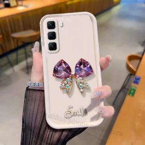 เคสสำหรับ Infinix Hot50Pro Hot 50 Pro + Plus 4G เคสโทรศัพท์ลายผีเสื้อประดับพลอยเทียมหรูหราพร้อมปกป้องเลนส์สร้อยข้อมือไข่มุกฝาหลังซิลิโคนนิ่ม