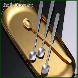 Aolie 1PCS Stainless Steel Long Handle Ice Spoon Tableware For Coffee Tea Ice Cream Dessert Stirring Spoons Scoop