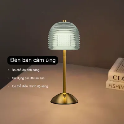 Đèn bàn LED cảm ứng kim loại đổi 3 màu Sạc pin lithium Dùng cho phòng ngủ đầu giường khách sạn Bảo vệ mắt