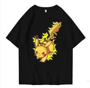Kaos Warna Hitam Cotton Combed 24S 30S Kaos Distro Motif Pikachu Tshirt BIG SIZE S M L XL XXL 2XL | Baju Oversize Jumbo Kekinian