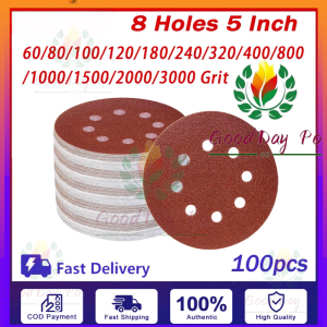 【COD】100pcs 5 Inch 125mm Round Sandpaper Eight Hole Disk Sand Sheets Grit  80-2000 Hook and Loop Sanding Disc Polish  8 Holes 5 Inch Sanding Discs Hook and Loop Sandpaper Assortment for Random Orbital Sander
