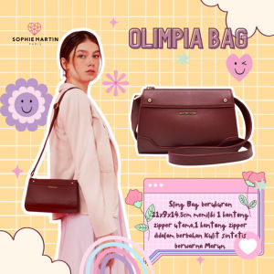 Sophie Martin Paris Tas Jinjing Selempang Wanita Olimpia Shoulder Sling Merah Maroon Premium Bag