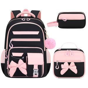 BESTITIT 3PCS Oxford Cloth Backpacklunch BagPencil Case Set Large Capacity Cartoon Bow-knot Schoolbag Set Cute Lightweight Bookbag Set For ChildrenTeenagers