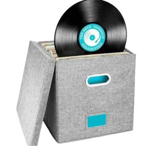12.99Inch Record Storage Box for Records Folding Organizers with Lid and Handles Holds Over 100 Records for Home Use
