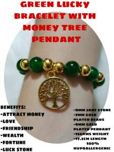 Lucky Charm GREEN Money Tree Bracelet w/ (G) Beads Blessede and Cleansed