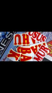 Stiker Cuting Custom Vinyl perhuruf Tinggi 5 cm untuk grobak kaca dan entalase