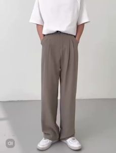 Mannered Wide Leg Pants for Men Straight Cut Loose Look Korean Trousers Full Length Premium Fabric