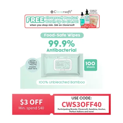 Cloversoft Plant-Based Unbleached Bamboo 99.9% Antibacterial Organic Wet Wipes 100 Sheets