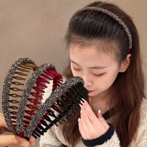 Sparkling Rhinestone Velvet Hairband Korean Fashion Anti Slip Belt Toothed Headband for Women