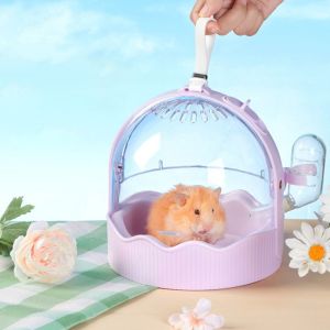 HTRF ระบายอากาศได้ระบายอากาศ กรงใส่หนูแฮมสเตอร์ พร้อมขวดน้ำ ฝาพับใส กรงเดินทางหนูแฮมสเตอร์ แบบพกพาได้ พลาสติกทำจากพลาสติก หนูตะเภาขาออกกรง สำหรับหนูแฮมสเตอร์กระรอก