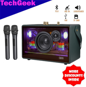 TG QIXI SK-2066 Bluetooth V5.3 Shocking Bass Sound Transparent Design Karaoke RGB Speaker with 2 Wireless Microphone
