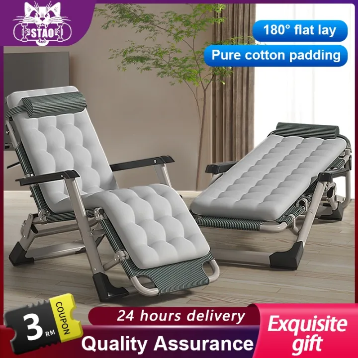 Ready stock【5 Years Warranty】Folding Bed Premium Foldable Lazy Chair Folding Lazy Couch With Cotton Pad Cooling Lazy Sofa Balcony