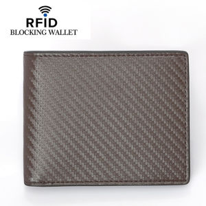 Royal Bagger Genuine Cow Leather Men Short Wallet Carbon Fiber Pattern RFID Block Cowhide Wallets Business Card Holder Purse