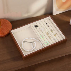 Jewelry tray walnut velvet jewelry storage box - two compartments / three compartments walnut wood texture tray vintage display stand
