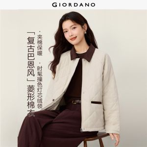 GIORDANO Women Jackets Corduroy Collar Quilted Jackets Zip Front Raglan Sleeve Fashionable Casual Relaxed Jackets 05376700