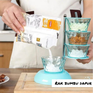 (BISA COD) PROMO Rak Tempat Bumbu Crystal 4 Susun Wadah Bumbu Dapur Set Sendok Bumbu SNI
