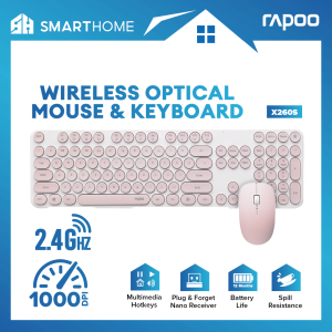 RAPOO X260S / X260 Wireless Optical Mouse & Keyboard Black / White /Pink 2.4G Connection 10M Range Retro Style Round Key 12 Multimedia hotkeys  Spill-resistant Cap 1000 DPI Mice & Keyboard Combos