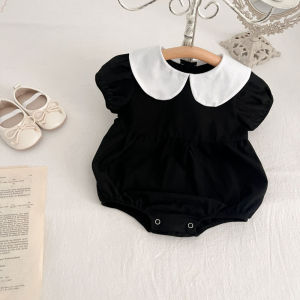 ชุดบอดี้สูทเด็กผู้หญิงทรงสามเหลี่ยมสไตล์ฤดูร้อนใหม่ พร้อมคอปีเตอร์แพน สไตล์เจ้าหญิง ชุดรอมเปอร์/รอมเปอร์ผ้าฝ้าย
