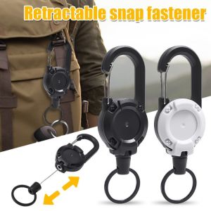 Anti-theft Metal Easy-to-pull Buckle Rope Elastic Keychain Wire Rope Keychain Backpack Carabiner Hook Adopts sturdy metal pull buckle and durable wire rope retractable design for flexible use. Equipped with carabiner clip easy to hang on backpacks