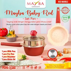 MAYBA GERMANY PANCI MPASI Baby Cookware Full Set 16Cm - Peralatan Panci Bayi Warna Cream/White Granite Die Cast ( Kuat ) & Anti Lengket Premium