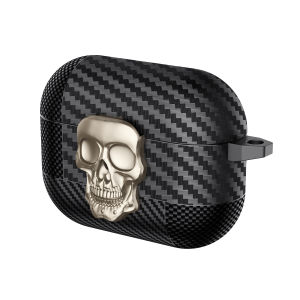 LENUO for Apple AirPods Pro 1st 2nd Gen 2022 AirPods 1st 2nd 3rd 4th Case Carbon Fiber Pattern Creative Skull Swivel Lock Protective Cover