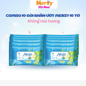 Combo 10 Gói Khăn Ướt MERZY 10 tơ` Dịu Nhẹ An Toàn Cho Da Không Mùi
