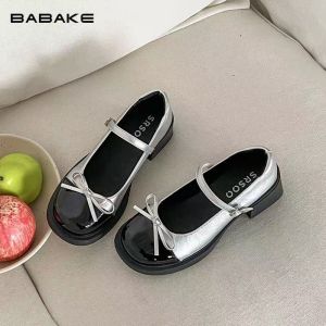 [Free Shipping] High-Heeled Leather Shoes 2026 Spring Collection New Retro Style With Chunky Heels And A Bow Detail
