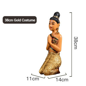 Thailand Sawadi Kneeling Wood Carving Entrance Restaurant Spa Fortune Decoration Cashier Welcome