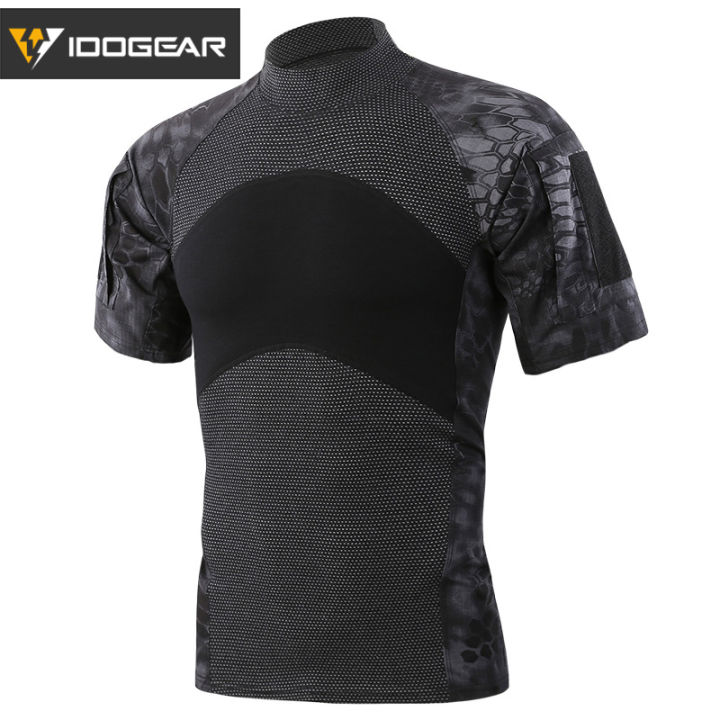 IDOGEAR Tactical Shirt Short Sleeve Combat Shirt Top Round Collar