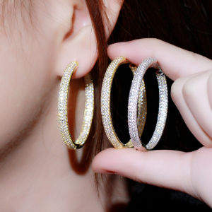 SEQUITO Fashion Night Club Ear Jewelry Classic Round Loop Full Micro Pave Sparkling Cubic Zircon Women Gold Plated Statement Large Circle Hoop Earrings SE597