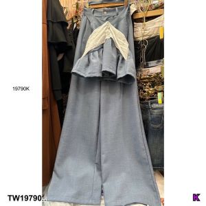 B19790  Set 2 ชิ้น เสื้อคล้องคอ + กางเกงขายาว Set of 2 pieces: halter top + long pants.