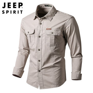 JEEP SPIRIT Áo Sơ Mi Cotton Thường Ngày Áo Sơ Mi Công Sở Dài Tay Dáng Rộng Ngoại Cỡ Cho Nam Áo Sơ Mi Công Sở Màu Trơn Chất Lượng Cao Cho Nam