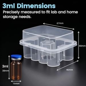 LUMINOU Stackable Vial Storage Case Plastic Clear Microtube Storage Box 3/5/7/10mL 2/10/24-Slot Freezer Tube Box Refrigerator Organizer