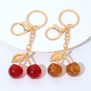 Fashion Red Cherry Keychain Summer Fruits Cherries Pendant Keyring for Women Men Jewelry Bag Accessories Gift