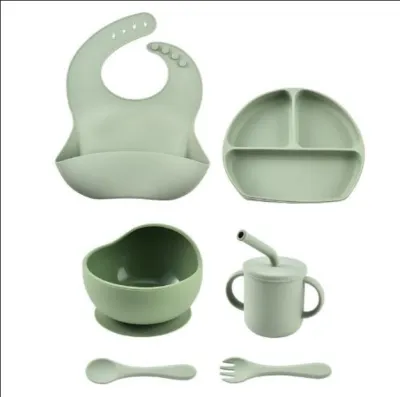 6pcs Baby Feeding Set Silicone Eating Food Plate Set with Suction Cup For Kids Baby Essentials Includes Baby Plate Bowl Bib Cup Spoon and Fork BPA Free Baby 6-Piece LED Weaning Utensils Set Supplies for Infants