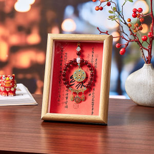 已开光 祈福风水 五路财神手串画框装饰摆件家居风水文创水晶招财相框摆件朱砂祈福转运摆台办公室装饰品  WHome style water creative crystal wealth attraction photo frame decoration cinnabar blessing and good fortune display table office decoration