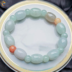 Premium Grade Natural Green Duo Bao Jadeite A-Grade Barrel Bracelet