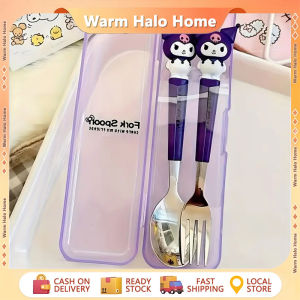 2pcs/set Kuromi Fork Spoon Stainless Steel Student Baby EatingTableware Accessories Portable Fork Spoon Set
