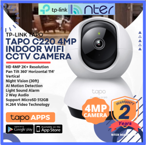 TP-LINK Tplink Wifi Wireless 4MP Motorized PTZ Night Vision IP Network CCTV Camera Mic Speaker Micro SD Slot Tapo C220